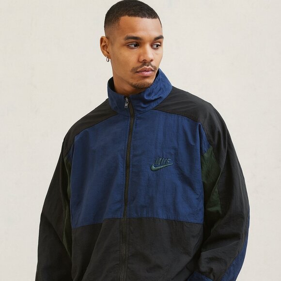 Vintage Nike Men's Windbreaker Jacket Blue Black Retro 90s Track Coat Size L - Picture 2 of 11
